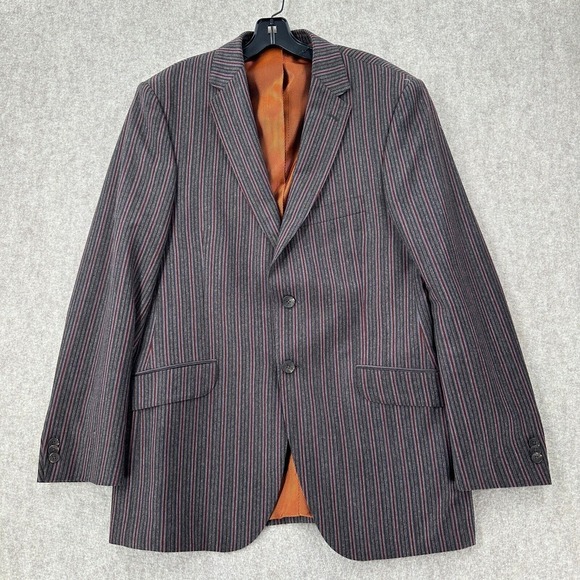 Ben Sherman Striped Blazer Sports Coat Suit Jacket 42R‎ 100% Wool Grey Burgundy